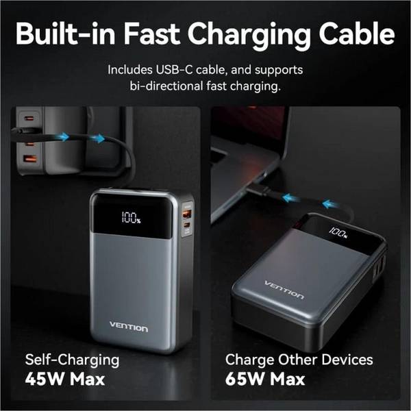 Зовнішній акумулятор (Power Bank) Vention 20000mAh 65W Black (FHYB0)
