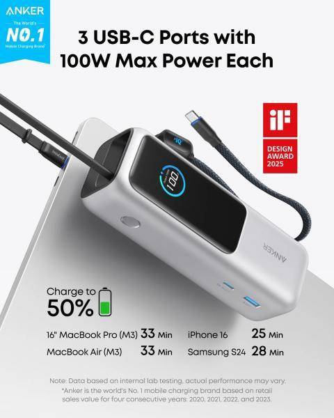 Зовнішній акумулятор (павербанк) Anker ZOLO Power Bank 25000mAh 165W Silver(A1695H41)
