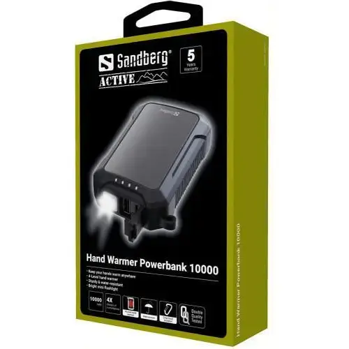 Зовнішній акумулятор (павербанк) Sandberg 10000mAh Hand Warmer flashlight 1W USB-C/USB-A 2A/5V (420-65)
