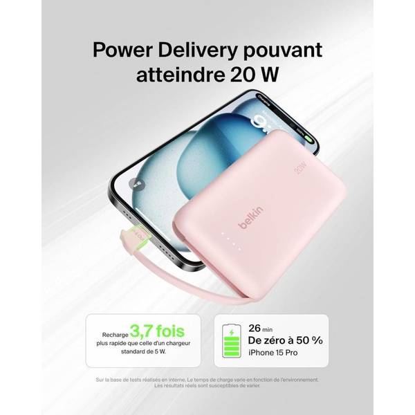 Зовнішній акумулятор (Power Bank) Belkin 10000mAh 20W Type-C Cable Pink (BPB021HQPK)