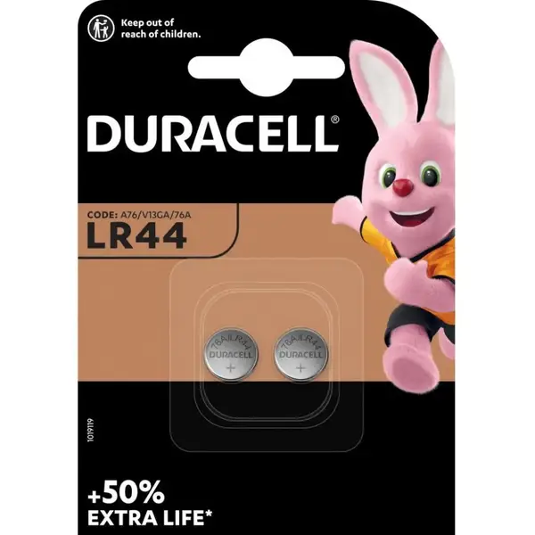 Батарейка Duracell LR44 bat(1.5B) Alkaline 2шт Basic (5000394504424/5007795)