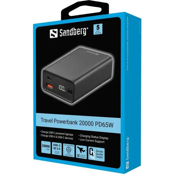Зовнішній акумулятор (павербанк) Sandberg Travel Powerbank 20000mAh 65W (420-95)