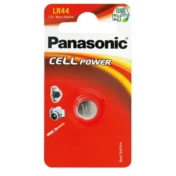 Батарейка Panasonic LR44 bat(1.5B) Alkaline 1шт (LR-44EL/1B)