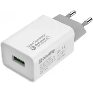 Мережевий зарядний пристрій ColorWay 1 USB Huawei Super Charge/Quick Charge 3.0, 4A (20W) White (CW-CHS014Q-WT)