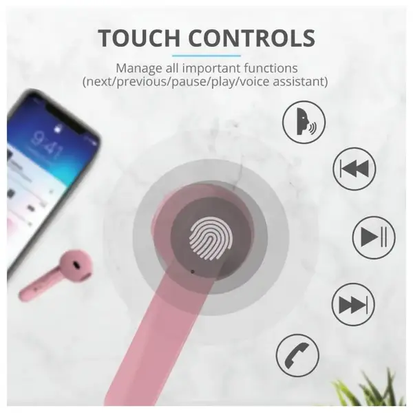 Навушники TWS Trust Primo Touch True Wireless Mic Pink (23782)