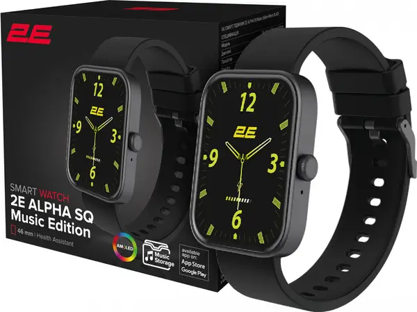 Смарт-часы 2E Alpha SQ Music Edition 46mm Black (2E-CWW40BK)