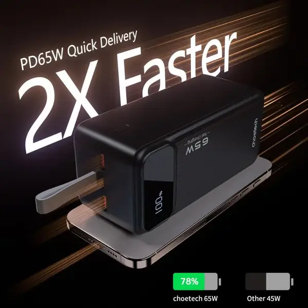 Зовнішній акумулятор (павербанк) Choetech B733 50000mAh PD 65W Black (B733-CCBK)