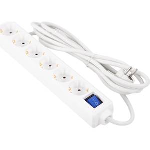 Мережевий фільтр 2E 6 розеток 3м White Мережевий фільтр 2E 6 розеток 3м White
