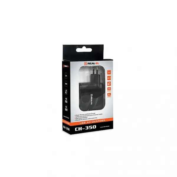 Мережевий зарядний пристрій REAL-EL CH-350 Black (EL123160017)