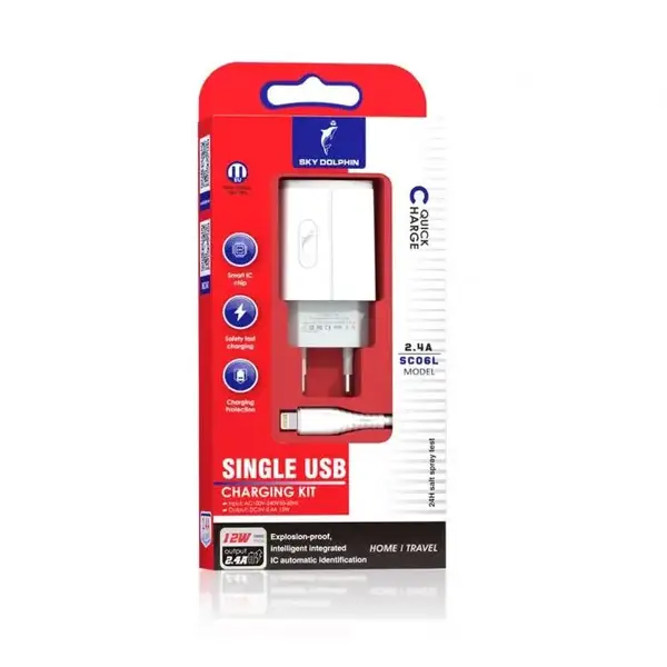 Мережевий зарядний пристрій SkyDolphin SC06L 1xUSB 2.4A White + Lightning (MZP-000178)