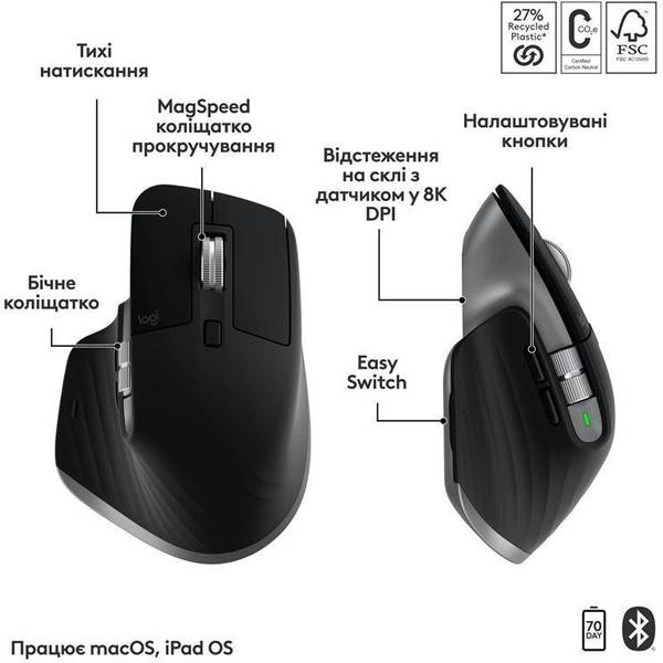 Комплект (клавіатура, миша) Logitech MX Keys S Combo for Mac Space Gray (920-012845)