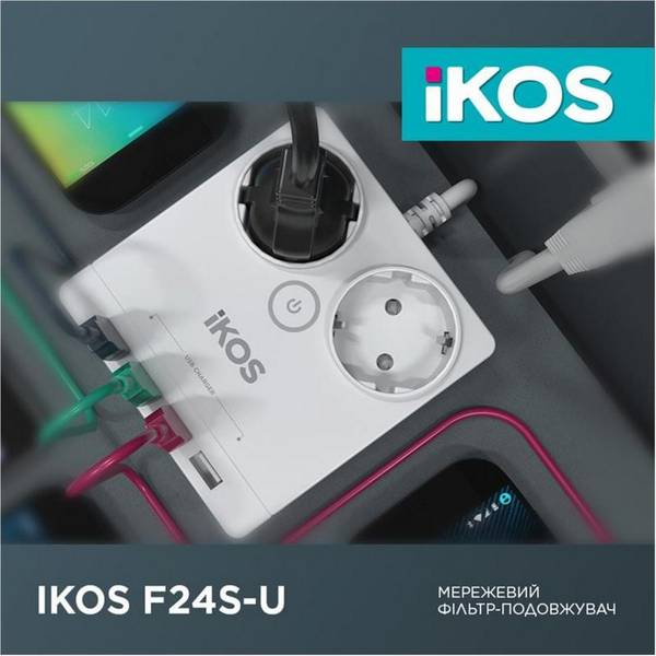 Мережевий фільтр-подовжувач iKOS F24S-U White (0005-CEF)