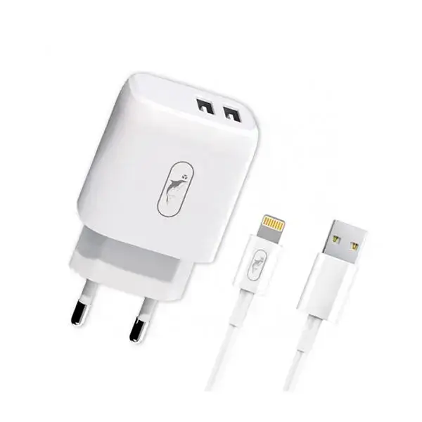 Мережевий зарядний пристрій SkyDolphin SC22EBL 2USB 2.1A White + Lightning cable (MZP-000162)