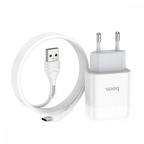 Мережевий зарядний пристрій Hoco C72A Glorious + USB Type-C White