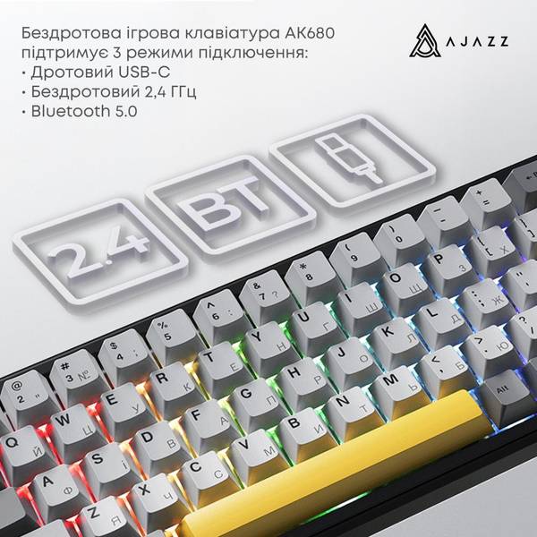 Клавіатура Ajazz AK680 MAX Magnetic Switch Black/Gray/Yellow (AK680-M-BGY-A)