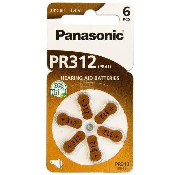 Батарейка Panasonic PR312 / PR41 bat(1.4B) Zinc Air 6шт (PR-312/6LB)