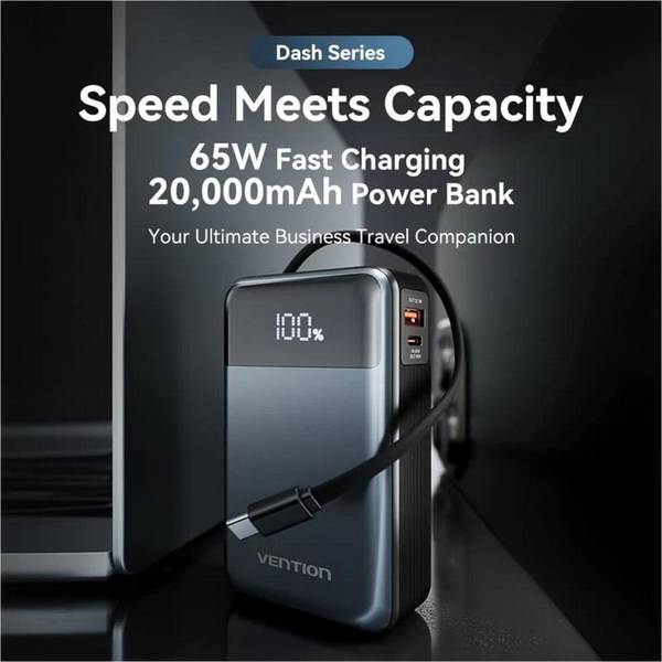 Зовнішній акумулятор (Power Bank) Vention 20000mAh 65W Black (FHYB0)