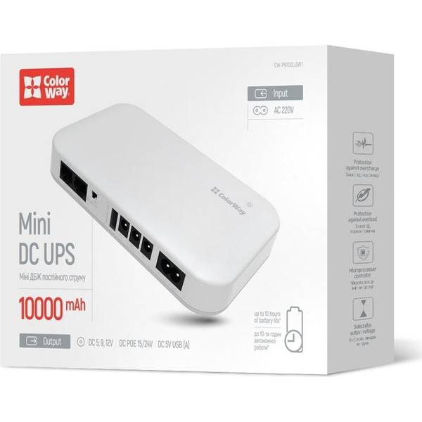 ДБЖ для роутера ColorWay 10000mAh 21W DC White (CW-PB100LI3WT)