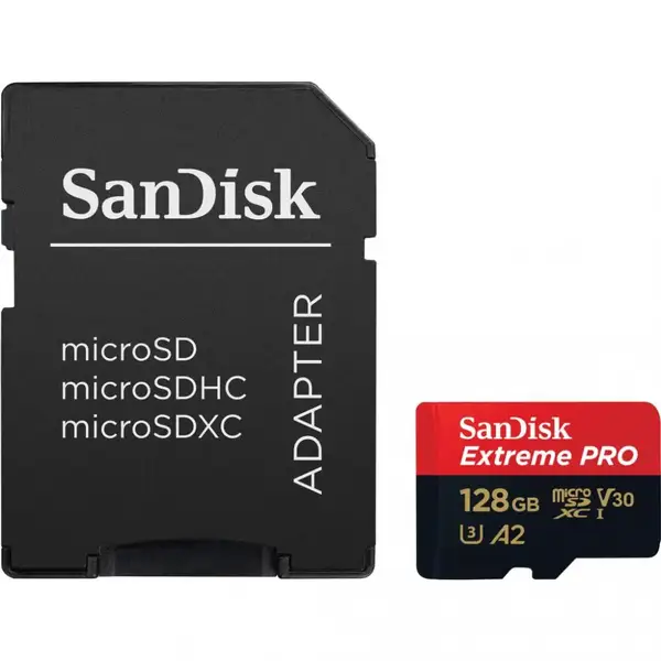 Карта пам'яті SanDisk 128 GB microSDXC UHS-I U3 Extreme Pro + SD Adapter SDSQXCD-128G-GN6MA