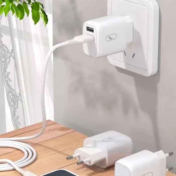 Мережевий зарядний пристрій SkyDolphin SC22EBL 2USB 2.1A White + Lightning cable (MZP-000162)