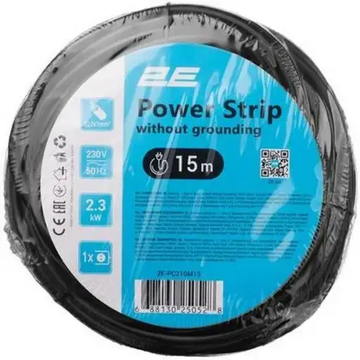 Подовжувач 2E 1XCEE7/17 2G*1.0мм2 15м black (2E-PC210M15)