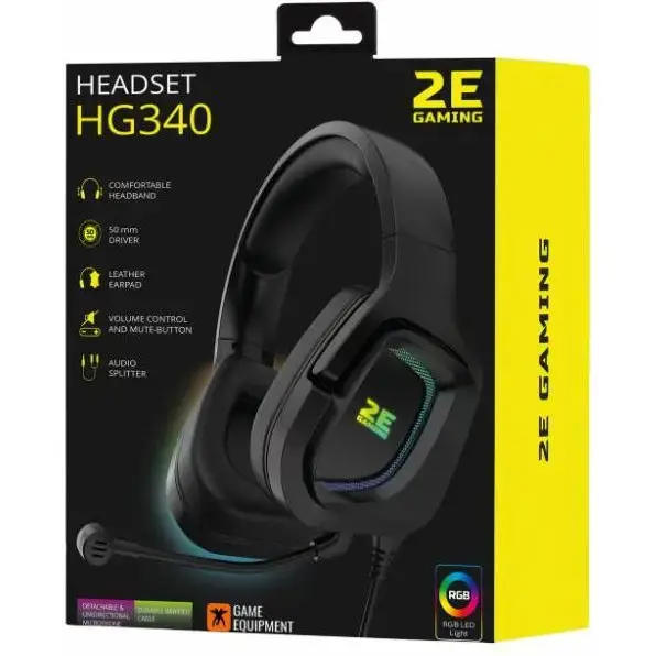 Наушники с микрофоном 2E HG340 RGB 3.5mm Black (2E-HG340BK)