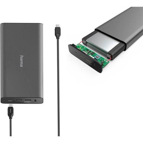 Зовнішній акумулятор (павербанк) HAMA Universal 26800mAh PD 5-20V/60W Grey (00200012)