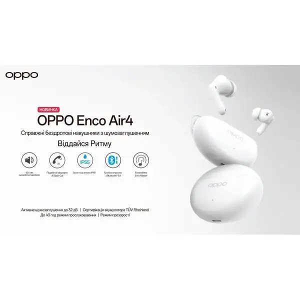 Навушники TWS OPPO Enco Air4 Silky White (6932169351300)