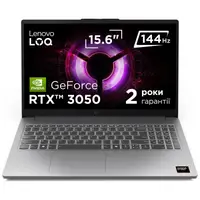Ноутбук Lenovo LOQ 15ARP10E (83S000ERRA); 15.6" FullHD (1920x1080) IPS LED матовый 144 Гц / AMD Ryzen 5 150 (3.3 - 4.55 ГГц) / RAM 16 ГБ (Max 16 ГБ) / SSD 512 ГБ / nVidia GeForce RTX3050, 6 ГБ / без ОП / LAN / Wi-Fi / Bluetooth / веб-камера / без ОС / 1.8